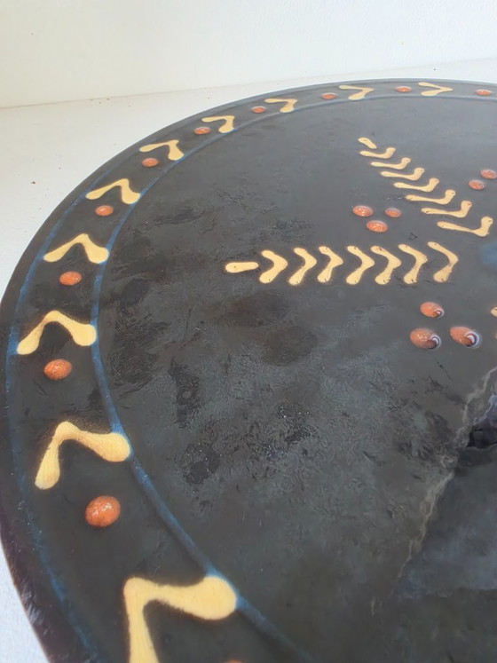 EXCEPTIONAL PIECE black ceramic dish Biot stamped vintage 1960 star 30 cm – Tableware (photo 9 of 10)
