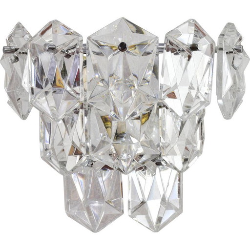 Mid century chrome and crystal glass Kinkeldey wall lamp, Germany 1960s