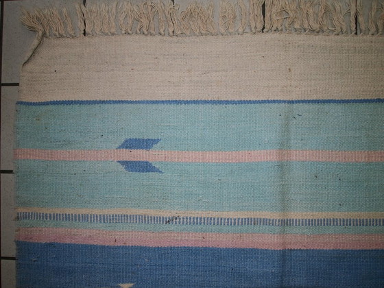 Image 1 of Vintage Indian Dhurri Kilim 4'x6' - 1960s Pastel Stripes (1C70)