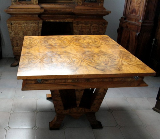 Image 1 of Table de salle à manger Art Déco, bois d'olivier, Italie, Rome, design unique, 1933