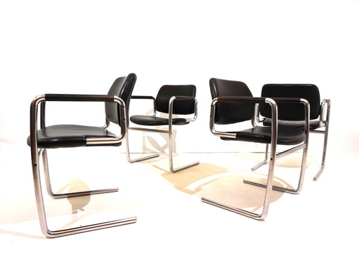Set di 4 sedie da pranzo in pelle di Jørgen Kastholm per Kusch&amp;Co