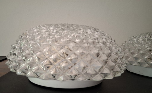 2 lampade da soffitto vintage Rilievo di ananas Rosone da soffitto massiccio e bianco