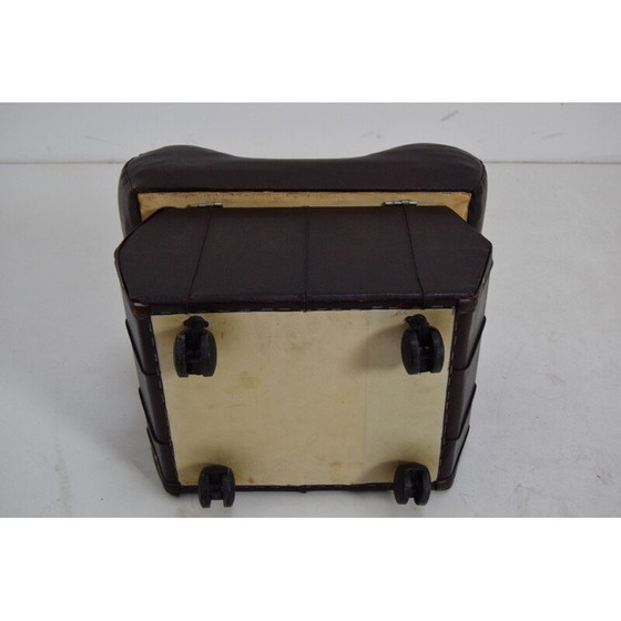 Image 1 of Mid-century leatherette stool with Wheels, Czechoslovakia 1970s