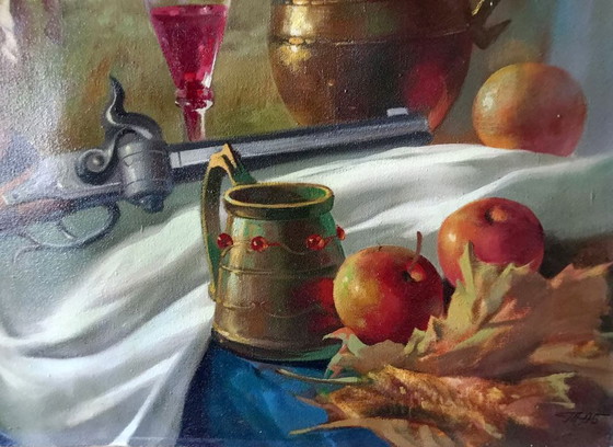 Pittura a olio originale Espressionismo Natura morta Cavaliere Caccia – Dipinti e disegni, Canvas (photo 9 of 9)
