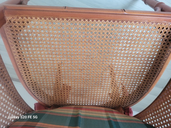 4 Faux Bamboo Giorgetti stoelen en eettafel – Eetkamerstoelen, Glass, Textile (photo 9 of 14)