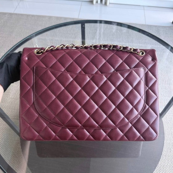 Image 1 of Chanel Classic Flap Maxi - Caviar Double Flap Quilted Burgundy Gold Hardware Series 21