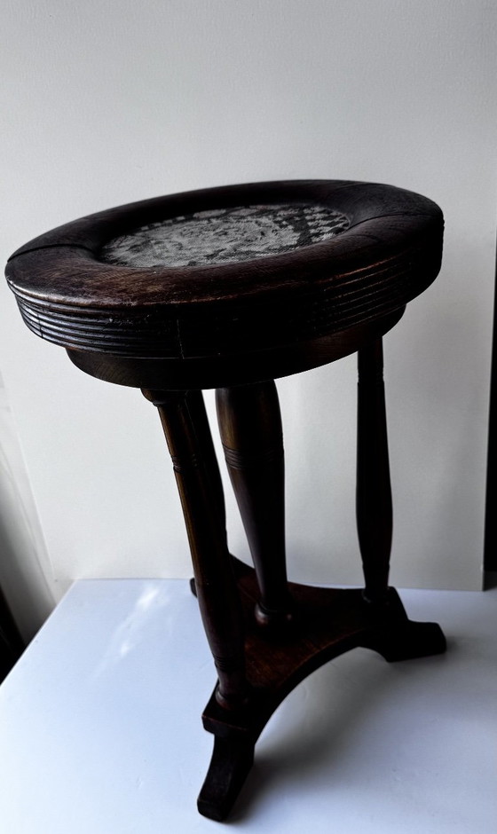 Tabouret de piano Art Déco en chêne massif, vers 1930 – Textile (photo 3 of 10)