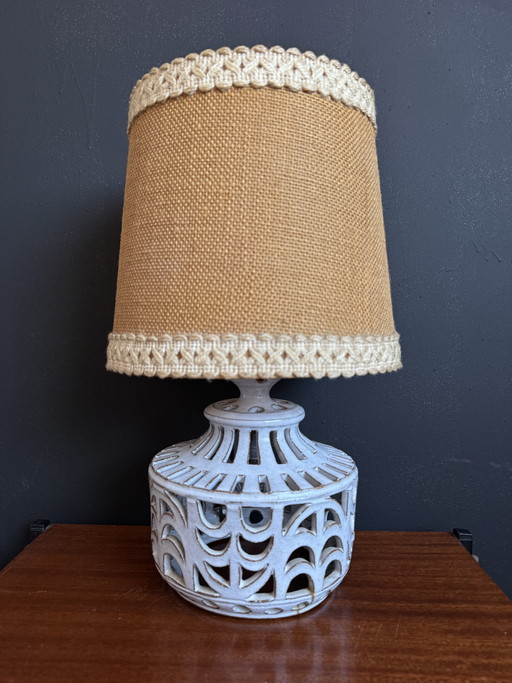 Roger Collet openwork ceramic lamp, 1960s