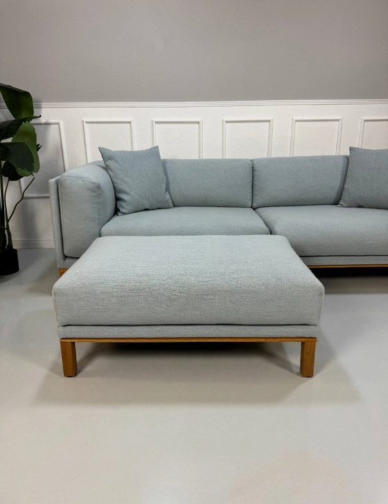 Image 1 of Divano Bolia Cosy Designer in tessuto blu con poggiapiedi, stile scandinavo.