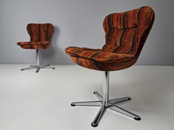 Set van 2 Vintage Draaifauteuils, Jaren 70 – Draaistoelen, Chrome, Textile (photo 10 of 10)