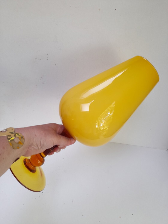 Image 1 of Large pedestal vase in yellow opaline glass