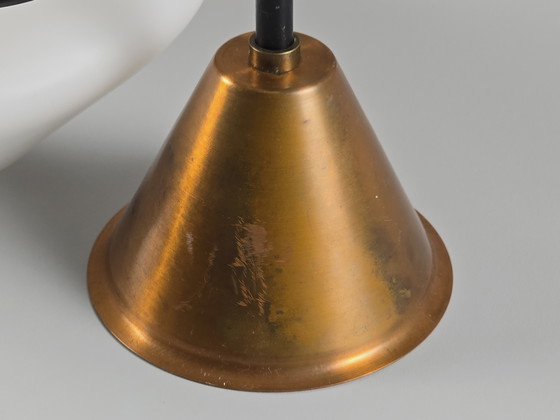 Image 1 of Rare 1950s Vintage Opal Arch Pendant Light By Svend Aage Holm‑Sørensen — Danish Mid-Century Modern Pendant Lamp.
