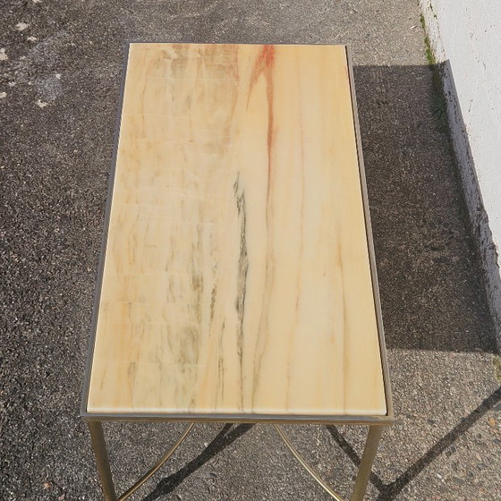 Image 1 of Tavolino da caffè vintage francese in marmo e ottone - Tavolo da cocktail - Tavolo da salotto - Stile Regency - Anni '70