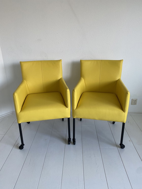 Image 1 of Luxurious yellow leather dining chairs with wheels