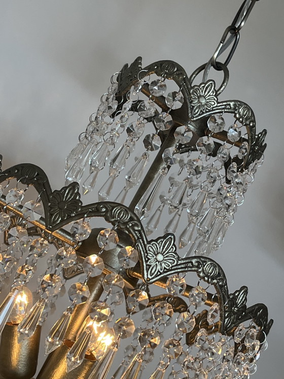 Image 1 of Vintage kristallen art nouveau stijl kroonluchter hanglamp 