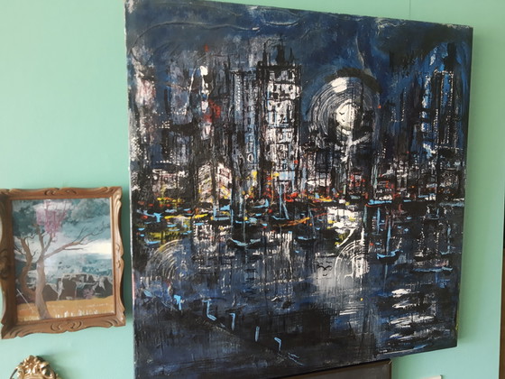 Painting of the Night Skyline of the City of Bremen in Germany in Beautiful Shades of Blue, Christian (photo 4 of 13)
