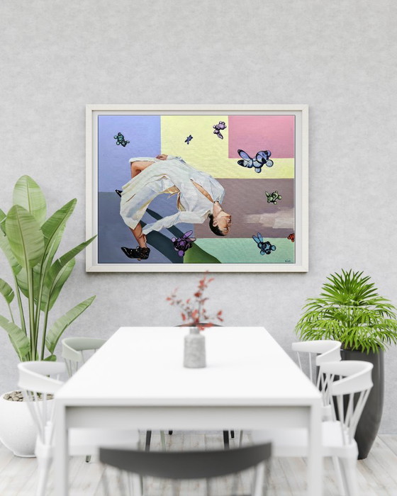 Peinture à l'Huile Originale Pop Art Symbolisme Équilibre, Peintures et dessins, Toile, Blanc, Figuratief (photo 3 sur 7)