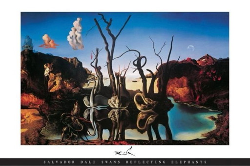 Salvador Dali: "Swans Reflecting Elephants, 1937". Offset Lithograph.