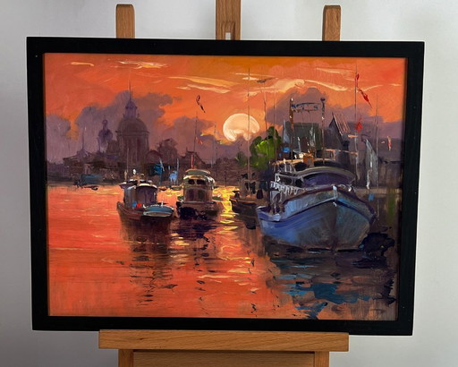 Ferry with a Romantic Sunset