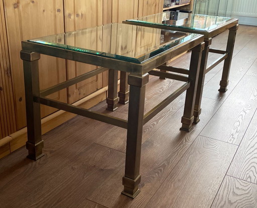 Tables d'appoint vintage Hollywood Regency en laiton et verre – lot de 2 – années 1970/80