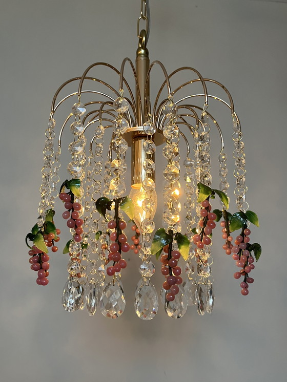 Image 1 of Set of 2 Vintage Pink Grape Fruit Teardrop Chandeliers from Murano