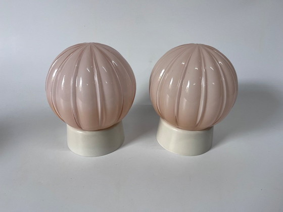 Image 1 of 2x Roze Thabur Plafondlamp Parel Crème Bakelieten Houder