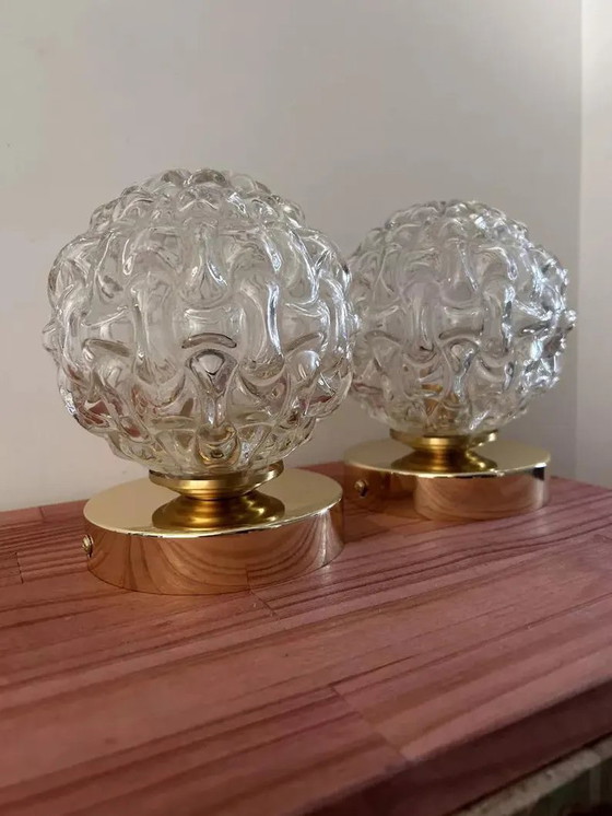 Image 1 of Pair Of Vintage Glass Globes Wall Sconces