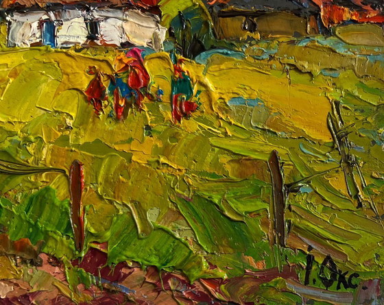 Image 1 of Original Oil Painting Summer Village Landscape After a walk home