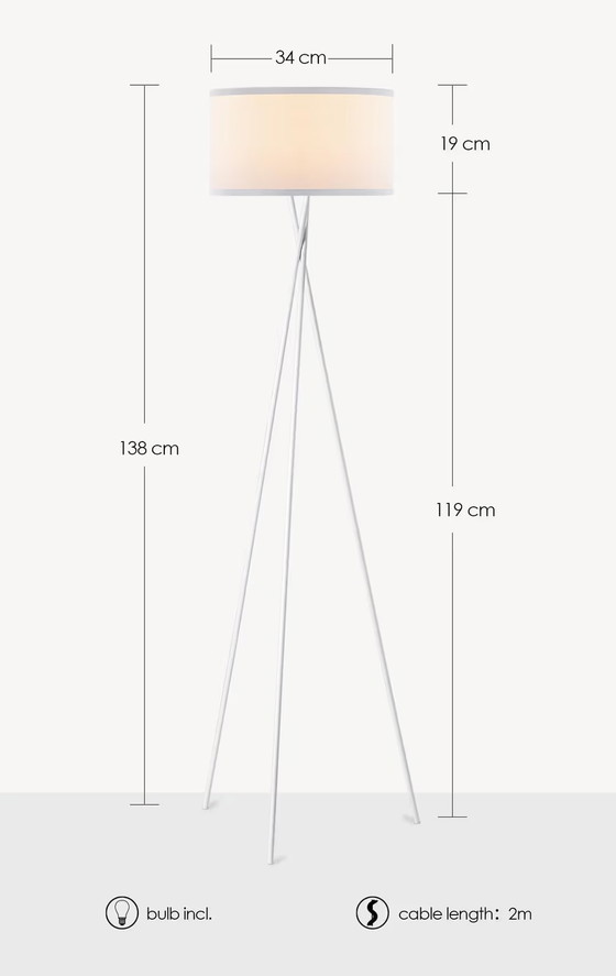 White Tripod Floor Light 138 cm E27, Home Sweet Home, Metal, Textile, Hedendaags (photo 5 of 5)