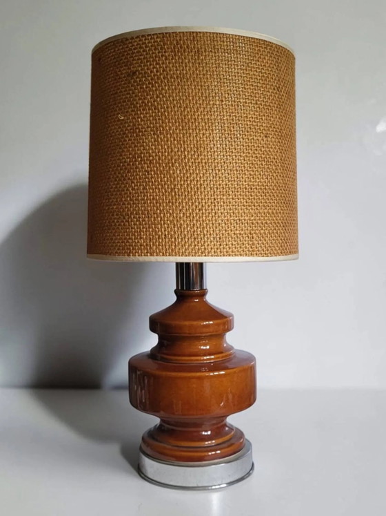 Vintage table lamp in glazed ceramic and chrome metal – 1970s – Porcelain (photo 8 of 9)