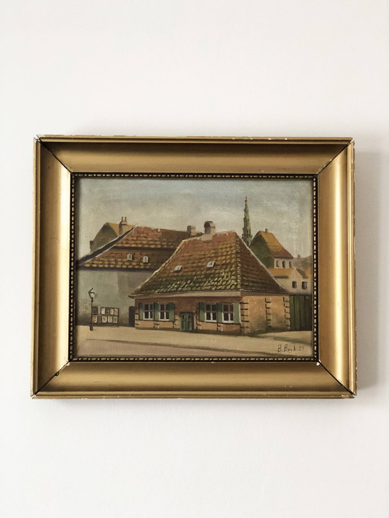 Image 1 of Grande peinture à l'huile originale d'époque représentant un cottage à la campagne, vers 1923