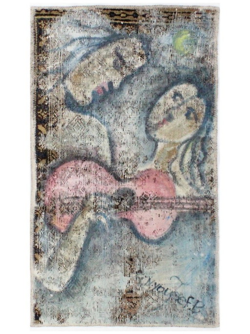 Oriental Hand-Knotted Vintage Art Classic & Relief Design 108 x 63 cm Multi-Color