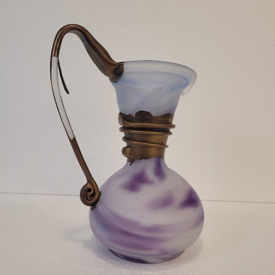 Image 1 of Violet glass jug with gold decorations, 80's - France