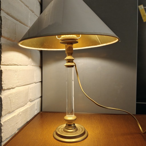 Lampada da tavolo a colonna vintage in ottone e lucite – Stile Hollywood Regency – tafellampen, Other