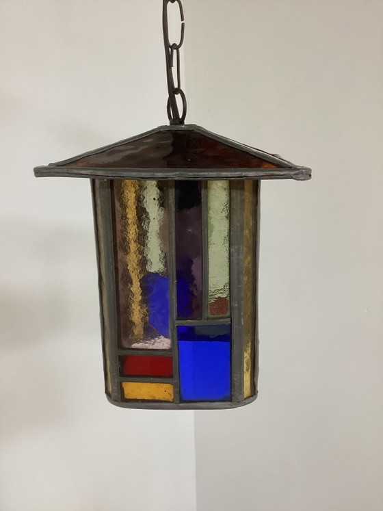 Image 1 of Lampe en vitrail Art Déco de l'école d'Amsterdam, années 1920