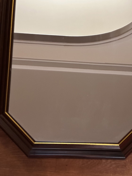 Vintage octagonal mirror in stained wood with a gold trim – 68 × 47.5 cm – Molduras Hergon, Glass (photo 5 of 15)