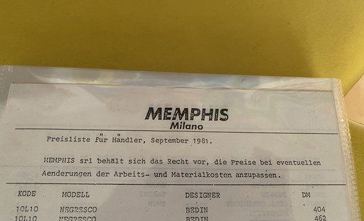 Dossier original de Memphis Design Sottsass, Mendini, Mariscal, etc., 1981