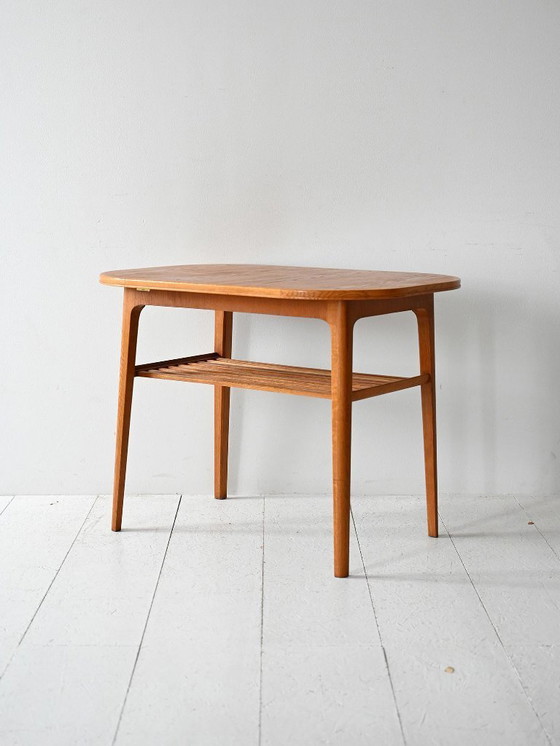 Image 1 of 1960s Scandinavian oak coffee table with slatted shelf