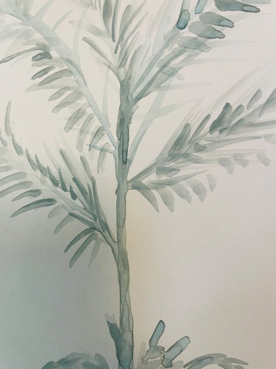 Image 1 of Signed monochrome sage green watercolor landscape "reflections"