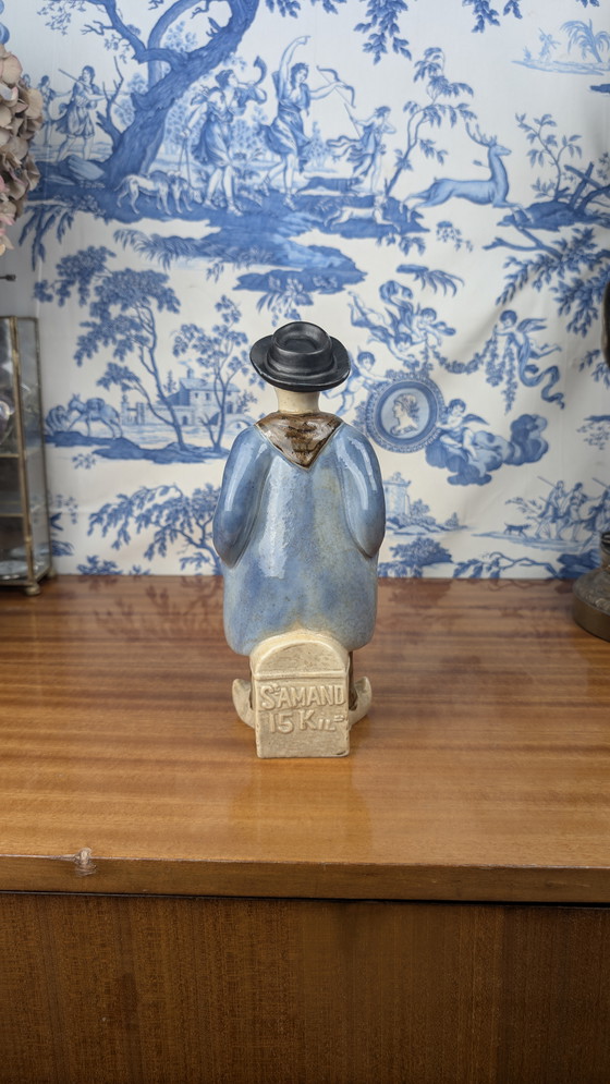 Image 1 of Denbac pour Noyer botella de licor antropomorfa de un pastor de Berrichon, cerámica de principios del siglo XX