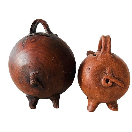 Image 1 of Set di salvadanai messicani vintage, in ceramica, fatti a mano, bohémien, anni '70