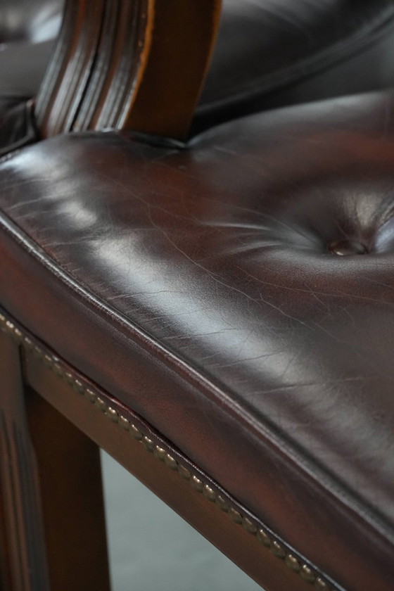 Image 1 of 2 sillas de comedor/sillas auxiliares Chesterfield de piel de vaca marrón oscuro