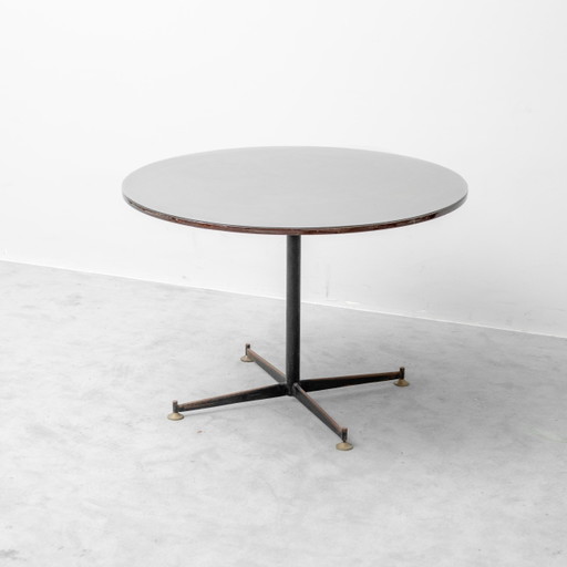 Vintage Rundtisch aus Holz und Glas mit Metallfuß, 70er Jahre Moderne Antiquitäten