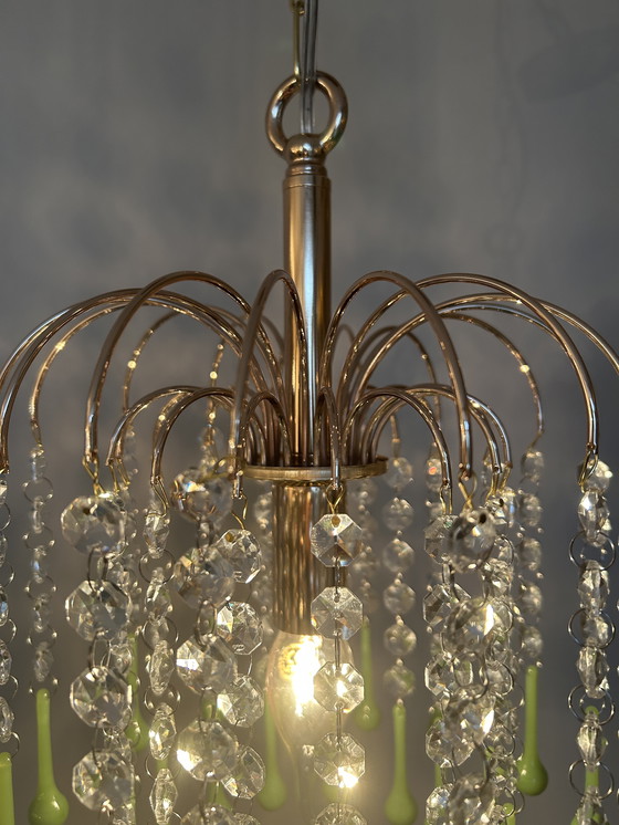 Image 1 of 5 Pieces Vintage Opaline Green Crystal Teardrop Chandeliers