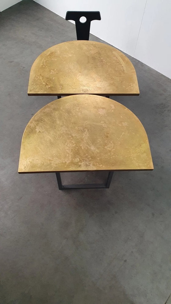 Image 1 of Large brass design table oval modular - raw steel wabi sabi