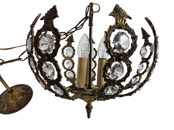 Image 1 of Palwa Palma & Walter stijl - Hollywood Regency stijl - messing - facet geslepen glas - hanglamp - verguld - 3e kwart 20e eeuw