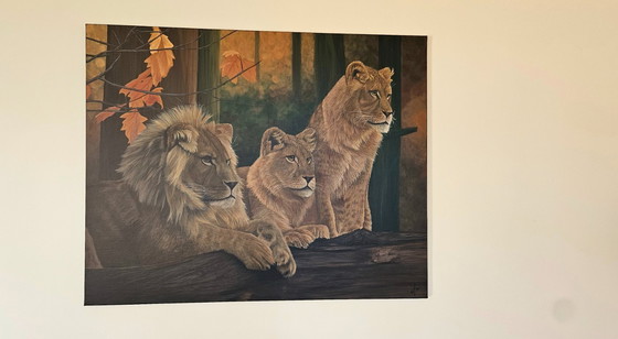 Image 1 of Large handmade acrylic painting of lions "Lion's Harmony"