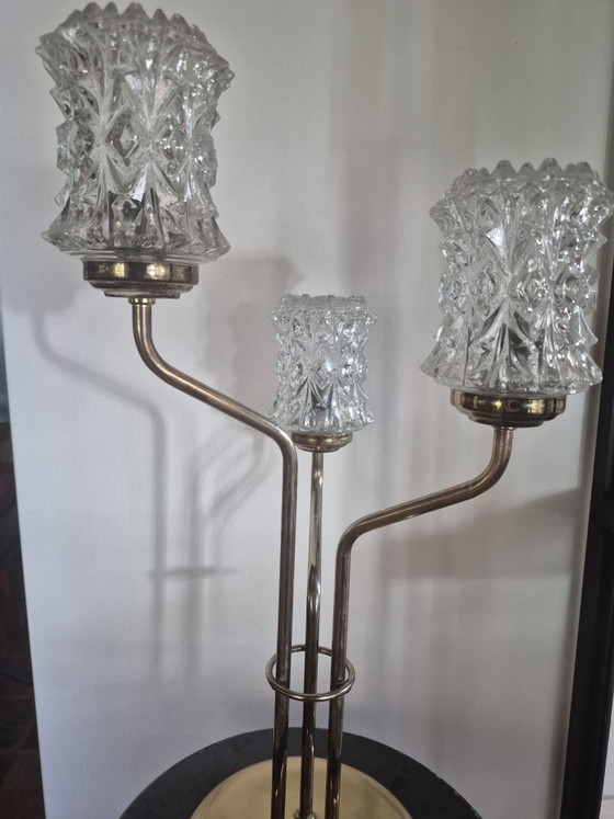 Exclusive Vintage Hollywood Regency Brass & Faceted Glass Table Lamp (3-light), Gold (photo 6 of 6)