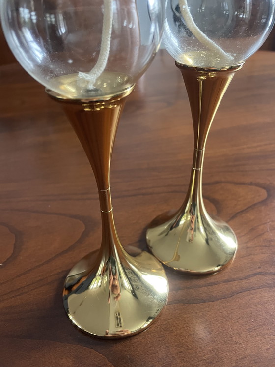 Image 1 of Messing-Öllampen von Freddie Andersen Deutschland, 1970, 2er-Set "Clean Drops"-Kerzen