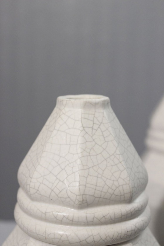 Image 1 of Coppia di vasi in terracotta di Saint Clément Craquelé a smalto periodo Art Déco 1930